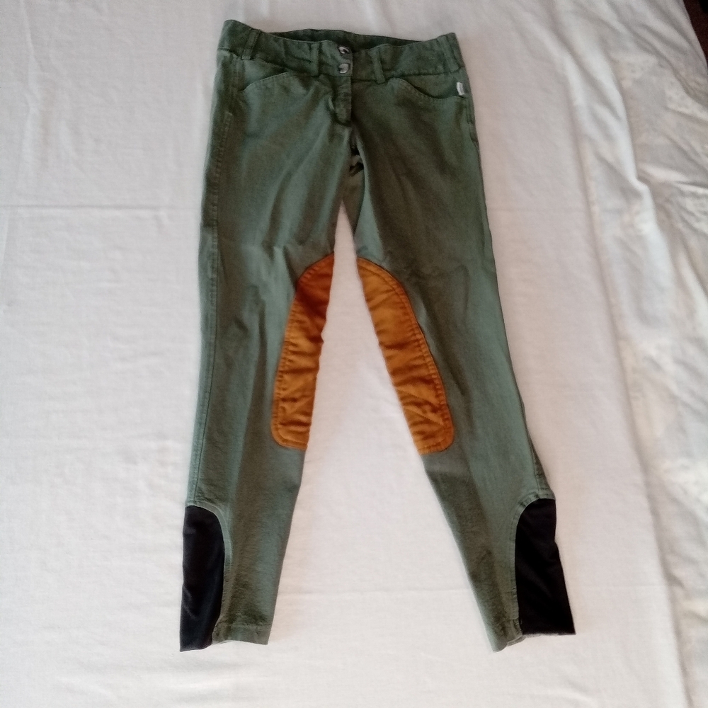 George H Morris Ladies Show Time Knee Patch riding Breeches Size 26 Duck Green